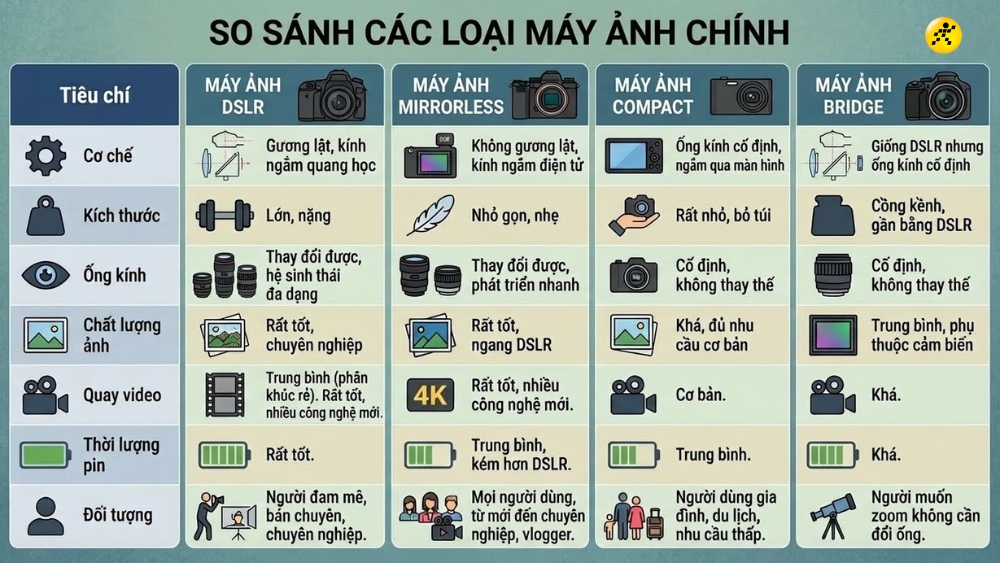 C&aacute;c loại m&aacute;y ảnh phổ biến