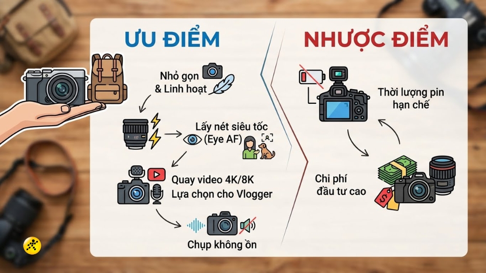 Ưu v&agrave; nhược điểm m&aacute;y ảnh Mirrorless