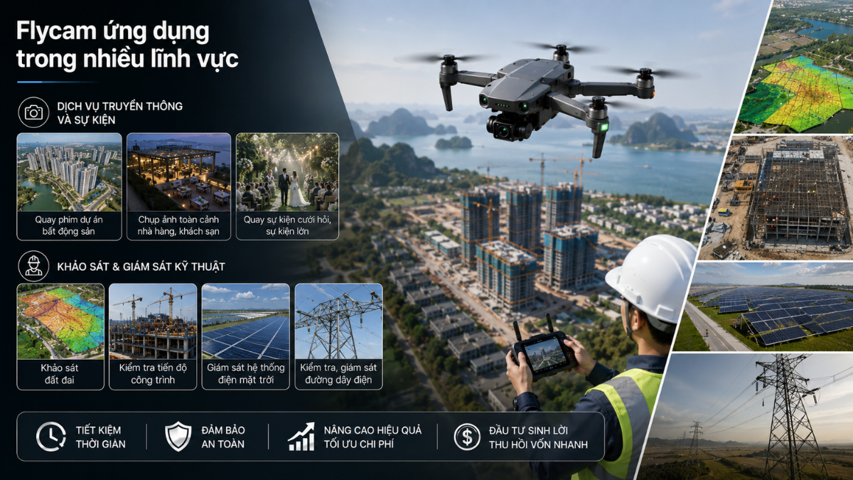 Các ứng dụng thực tế của flycam trong dịch vụ truyền thông sự kiện và khảo sát giám sát kỹ thuật công trình
