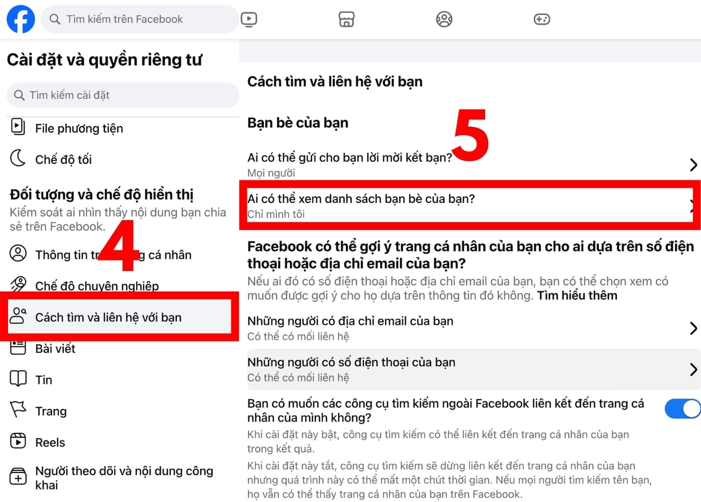 Cách ẩn danh sách bạn bè trên Facebook bằng laptop