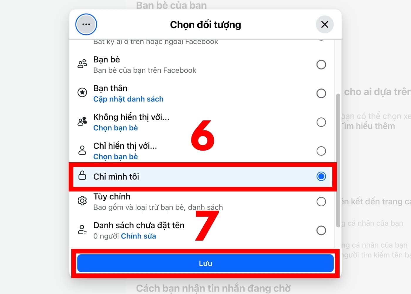Chọn chế độ Chỉ mình tôi để ẩn bạn bè trên Facebook bằng máy tính