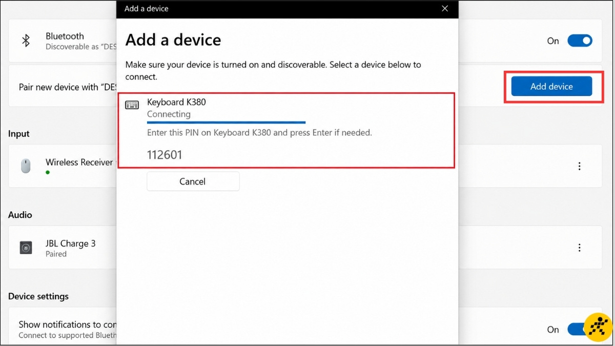 Nhập chính xác dãy mã xác nhận từ bàn phím Logitech rồi tiến hành bước hoàn tất Nhập chính xác dãy mã xác nhận từ bàn phím Logitech rồi tiến hành bước hoàn tất