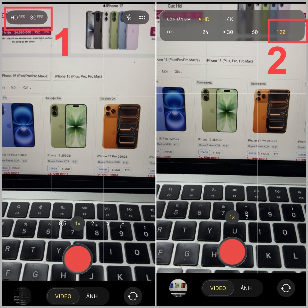 C&aacute;ch bật m&agrave;n h&igrave;nh 120Hz khi quay video tr&ecirc;n iPhone