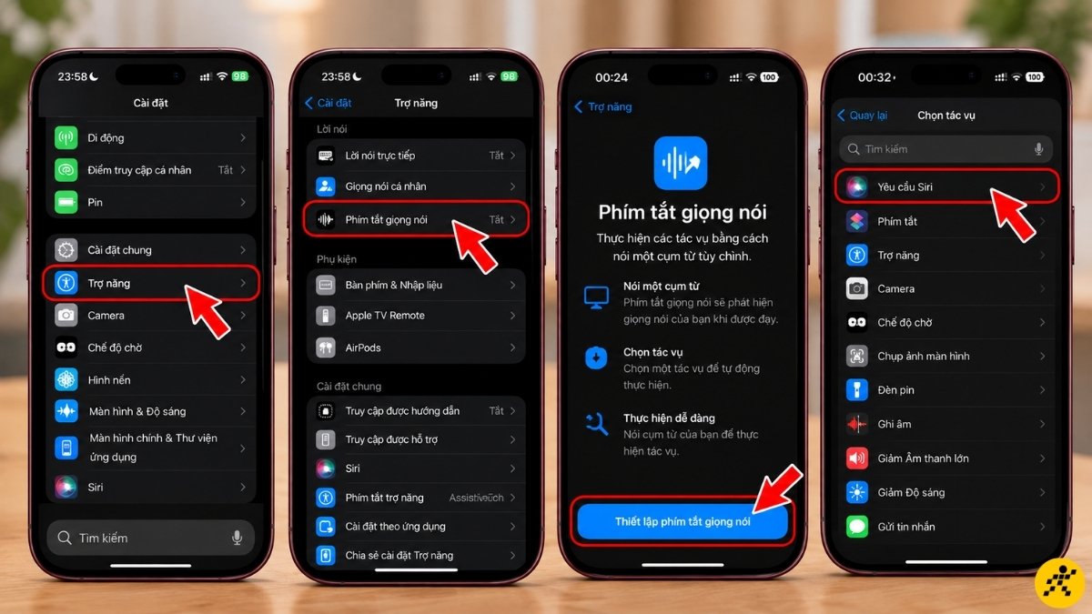 Nhấn chọn Thiết lập phím tắt giọng nói Nhấn chọn Thiết lập phím tắt giọng nói