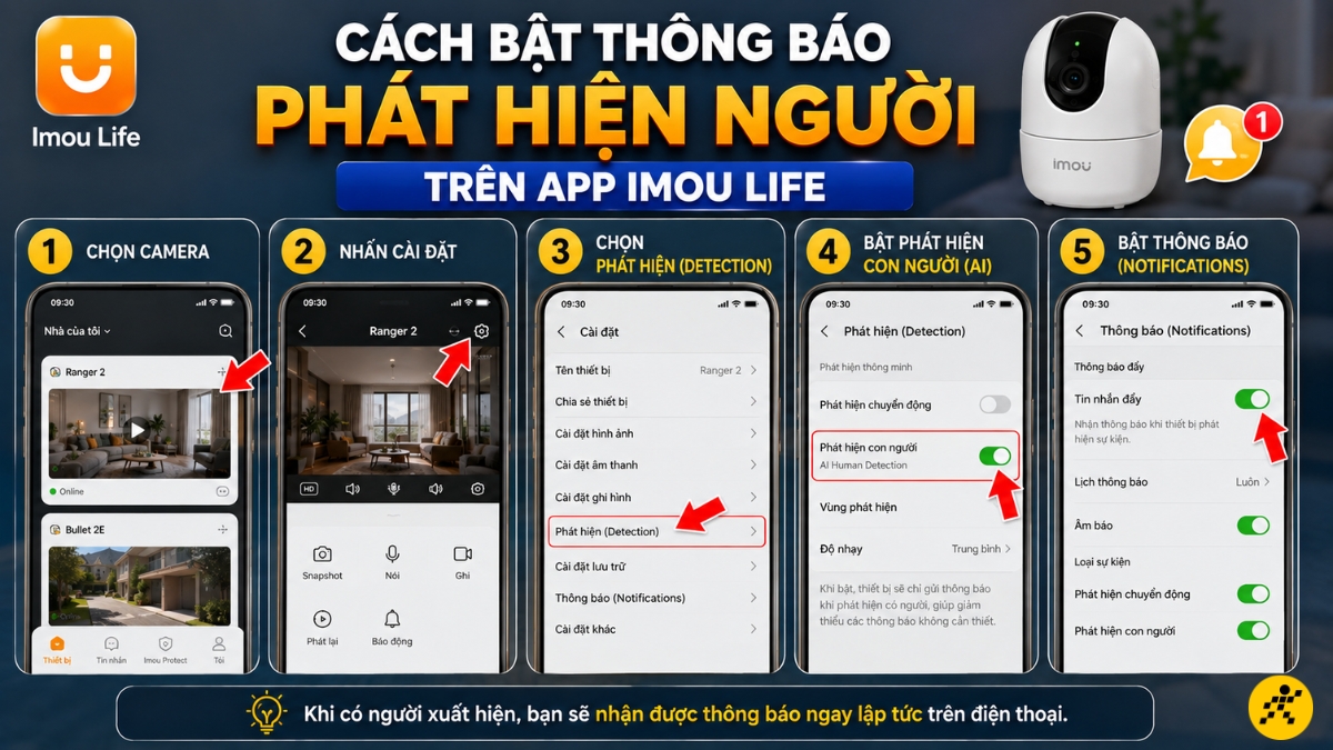 C&aacute;ch bật th&ocirc;ng b&aacute;o ph&aacute;t hiện người tr&ecirc;n app Imou Life