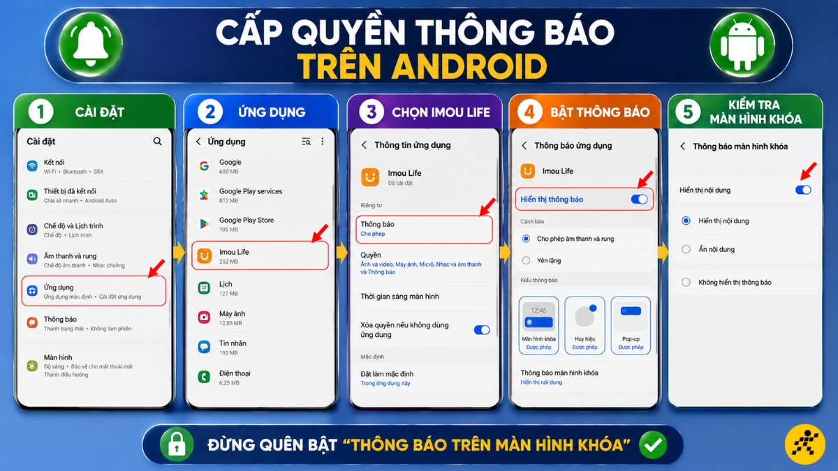Cấp quyền th&ocirc;ng b&aacute;o tr&ecirc;n điện thoại Android