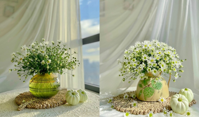 Cắm hoa cúc họa mi trong bình ngắn