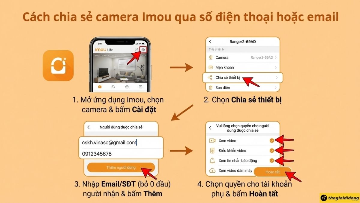 C&aacute;ch chia sẻ camera Imou qua số điện thoại hoặc email