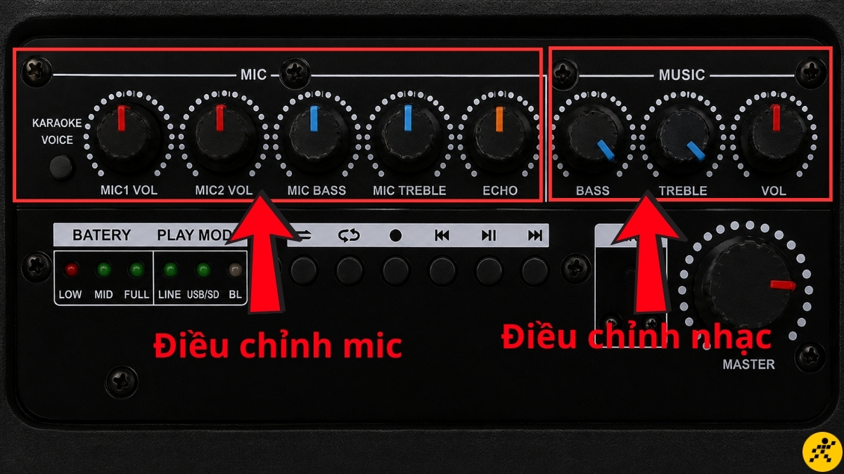 Amply có phần chỉnh bass treble riêng cho nhạc và giọng hát Amply có phần chỉnh bass treble riêng cho nhạc và giọng hát