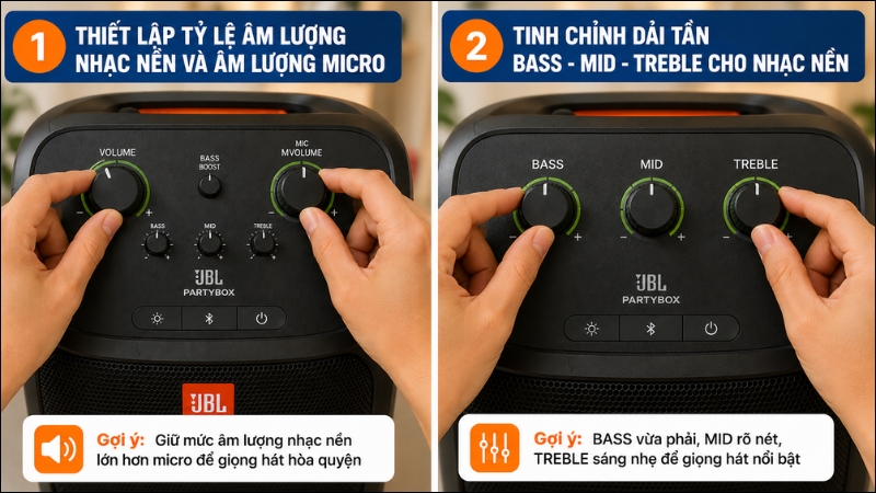 Thiết lập tỷ lệ &acirc;m lượng nhạc nền v&agrave; &acirc;m lượng micro