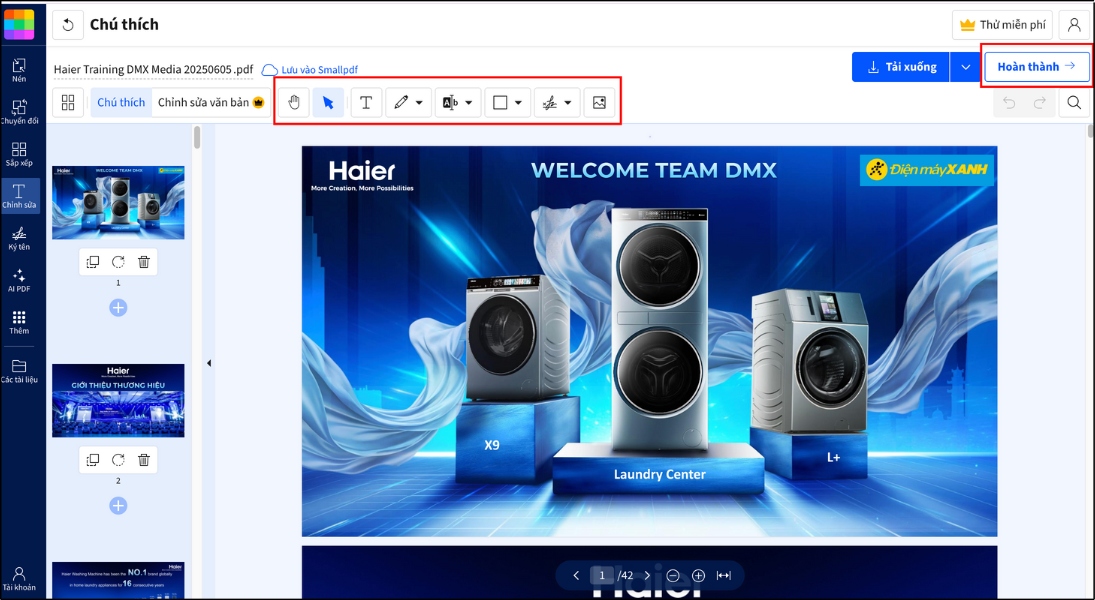 Sử dụng thanh công cụ để thêm nội dung, hình ảnh, đánh dấu hoặc thực hiện các thao tác chỉnh sửa khác