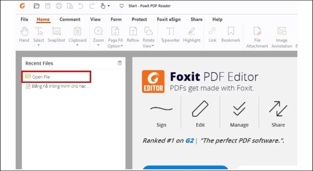 Mở Foxit Reader, chọn Open file
