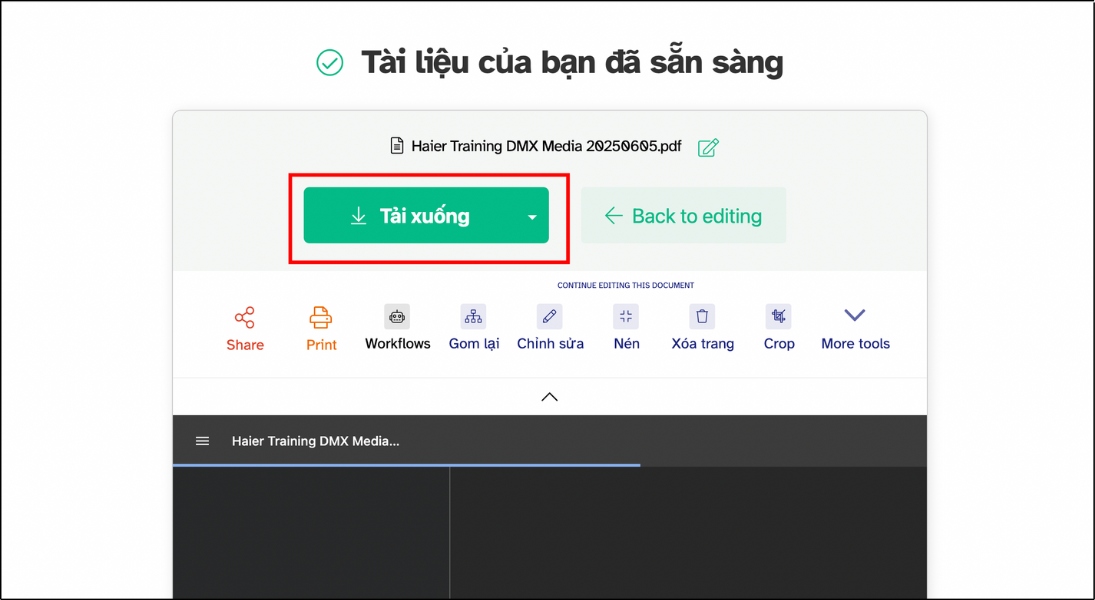 Chọn Download để tải file PDF đã chỉnh sửa
