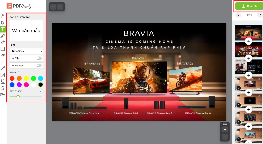 Thực hiện chỉnh sửa, sau đó chọn Xuất file