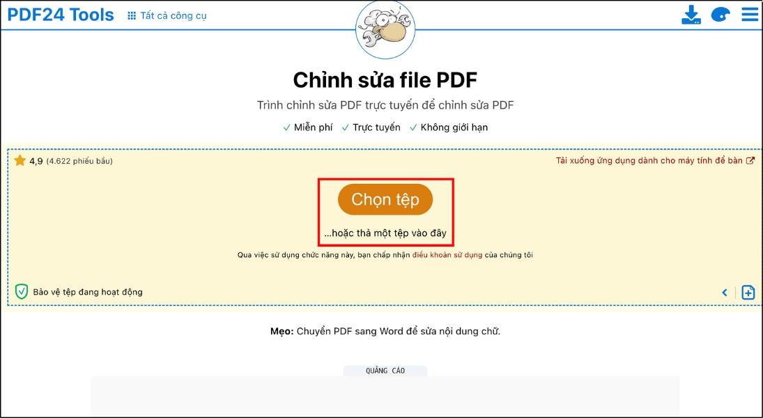 Nhấn Chọn tệp tin để tải lên file PDF