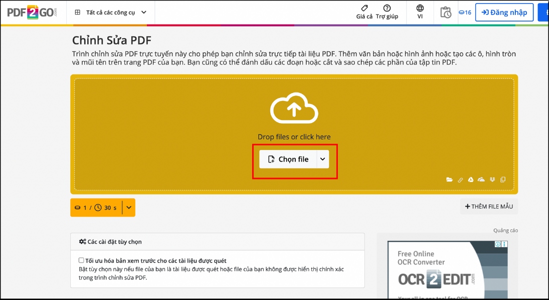 Nhấn chọn File để upload file PDF