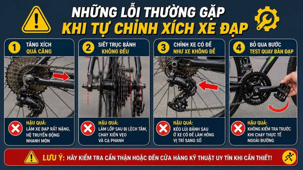 Những lỗi thường gặp khi tự chỉnh xích Những lỗi thường gặp khi tự chỉnh xích