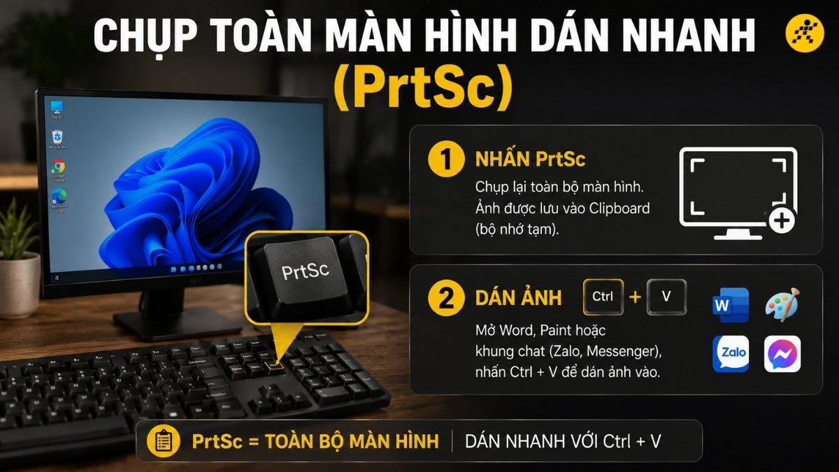 Chụp to&agrave;n m&agrave;n h&igrave;nh d&aacute;n nhanh (PrtSc)