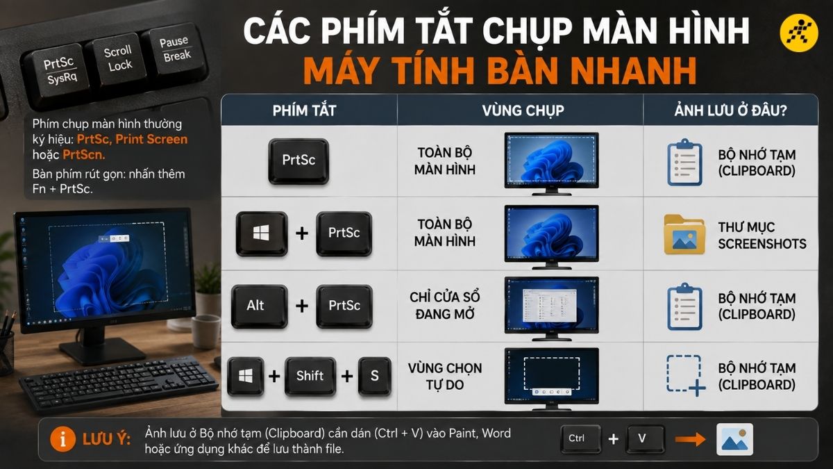 C&aacute;c ph&iacute;m tắt chụp m&agrave;n h&igrave;nh m&aacute;y t&iacute;nh b&agrave;n nhanh 