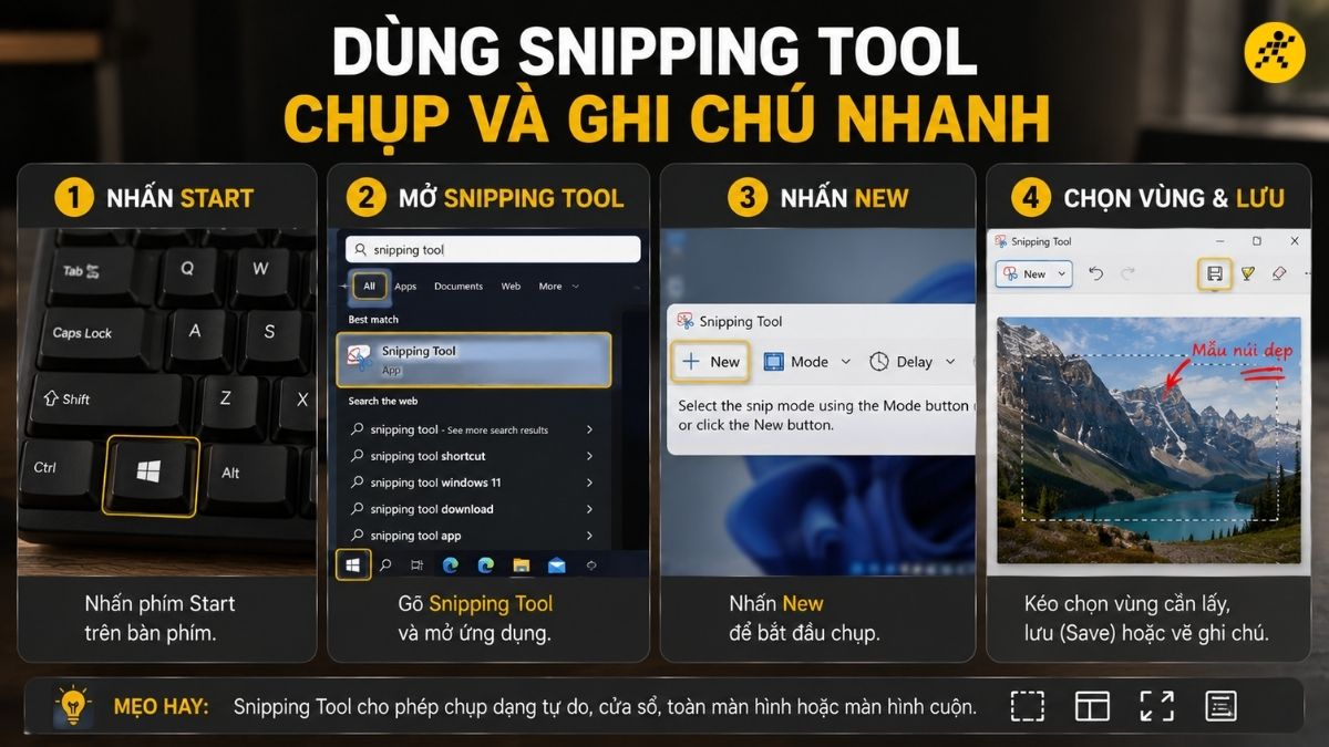 D&ugrave;ng Snipping Tool để chụp v&agrave; ghi ch&uacute; nhanh