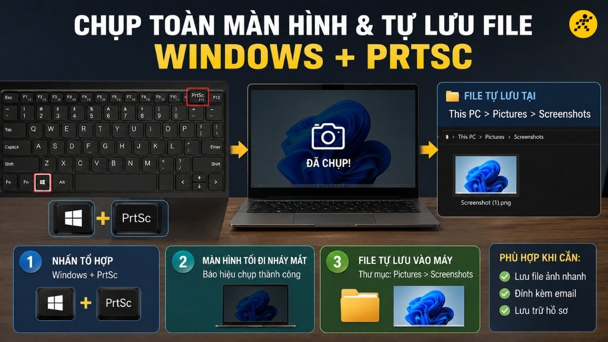Chụp to&agrave;n m&agrave;n h&igrave;nh v&agrave; tự lưu file (Windows + PrtSc)