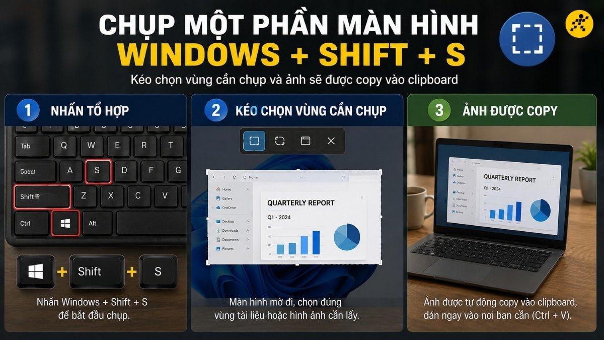 Chụp một phần m&agrave;n h&igrave;nh (Windows + Shift + S)