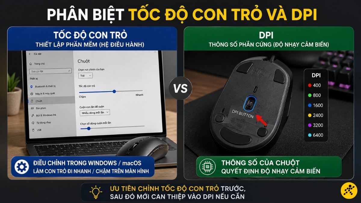 Ph&acirc;n biệt tốc độ con trỏ v&agrave; DPI