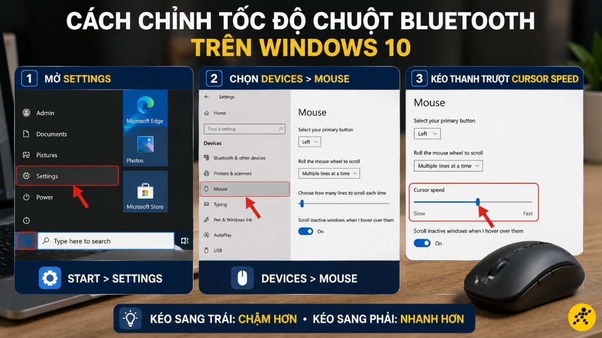 C&aacute;ch điều chỉnh tốc độ chuột Bluetooth tr&ecirc;n Windows 10