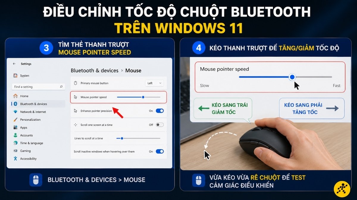 K&eacute;o thanh trượt sang phải để tăng tốc, k&eacute;o sang tr&aacute;i để giảm tốc