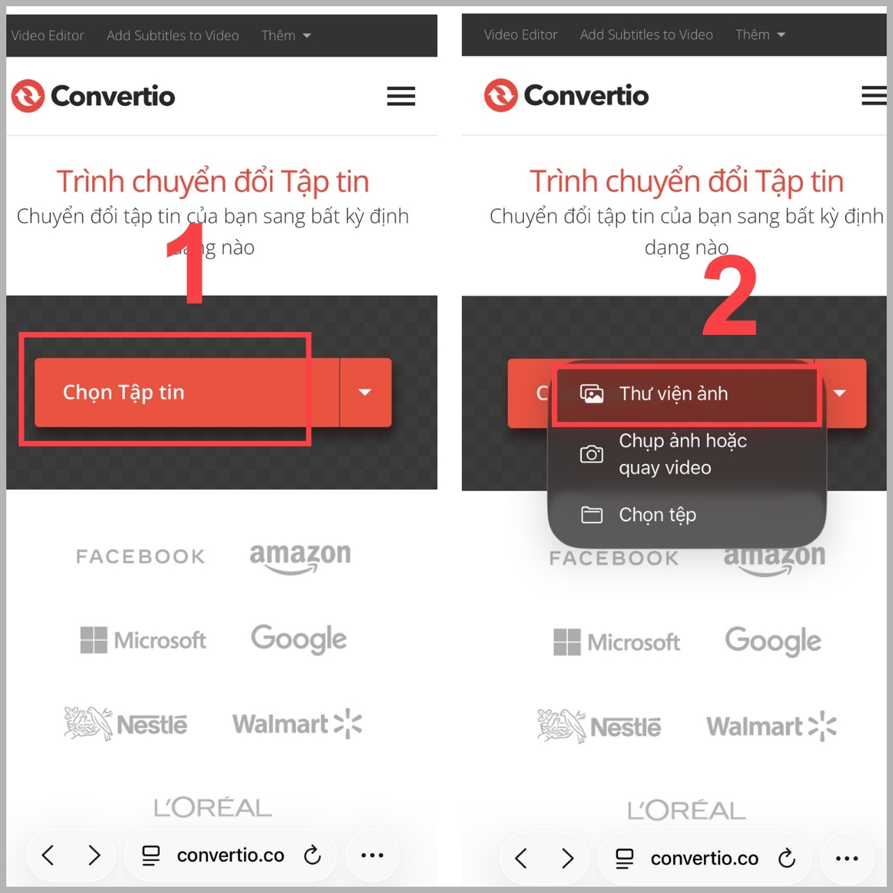 Truy cập v&agrave;o trang Convertio v&agrave; tải ảnh l&ecirc;n