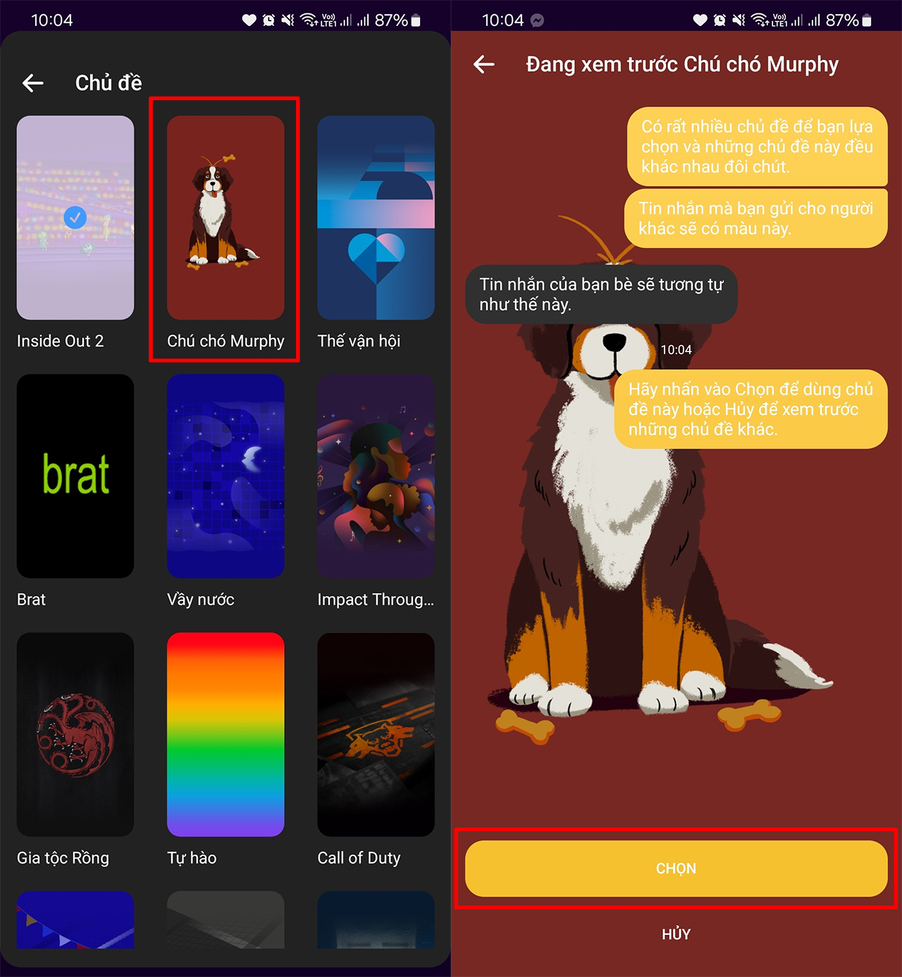 Cách đổi chủ đề chó Murphy trên Messenger 