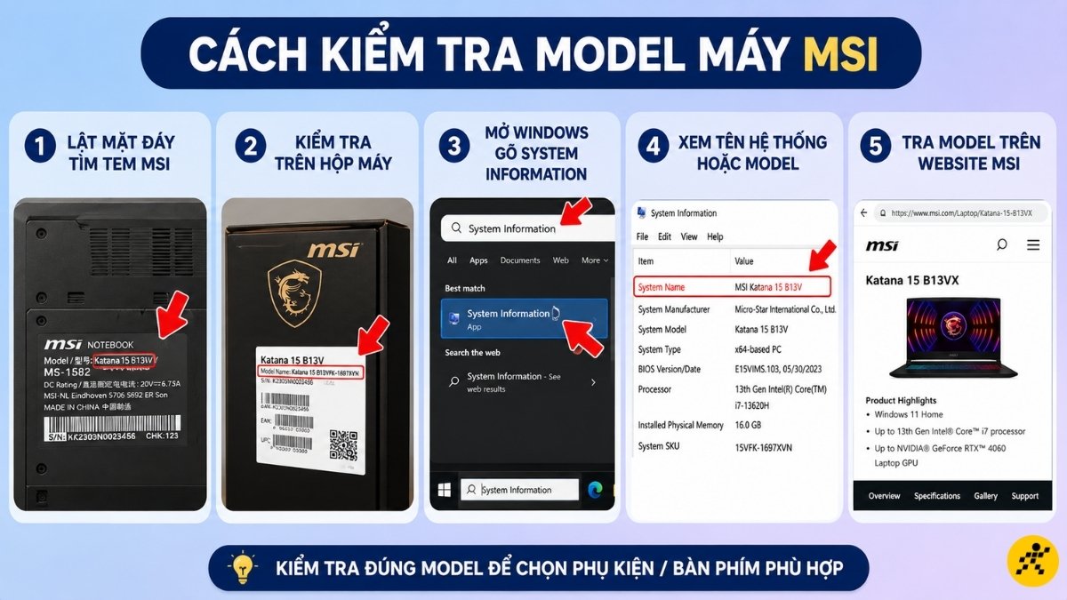 C&aacute;ch kiểm tra model m&aacute;y MSI