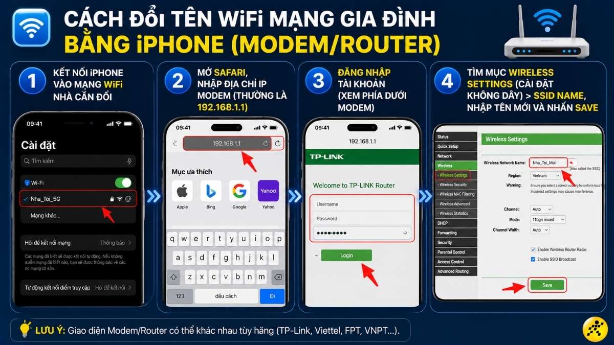 C&aacute;ch đổi t&ecirc;n WiFi mạng gia đ&igrave;nh bằng Safari tr&ecirc;n iPhone
