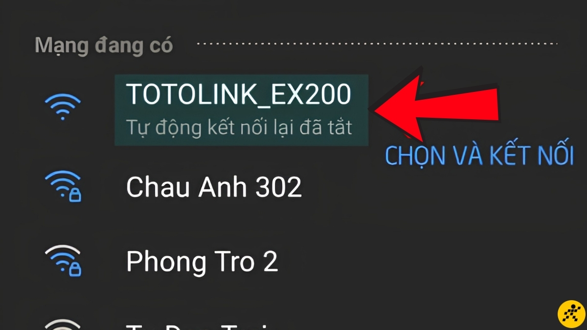 Kết nối với s&oacute;ng WiFi mặc định kh&ocirc;ng c&oacute; mật khẩu bảo vệ mang t&ecirc;n TOTOLINK_EX200