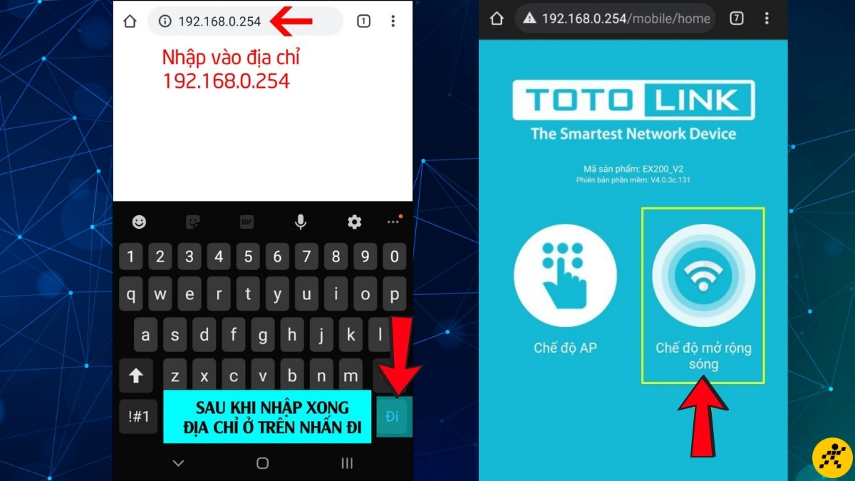 Chọn Chế độ mở rộng s&oacute;ng để thiết bị bắt đầu t&igrave;m kiếm c&aacute;c mạng WiFi l&acirc;n cận