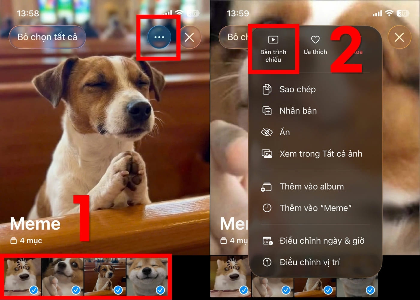 Chọn Bản trình chiếu trong Ảnh để tạo video ghép ảnh có nhạc