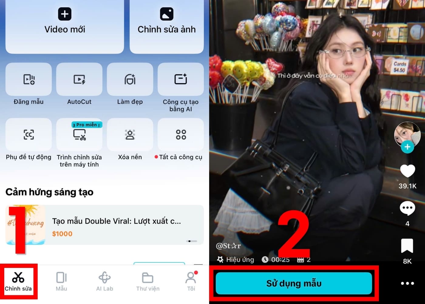 Vào Cap Cut và chọn mẫu ghép ảnh bạn yêu thích