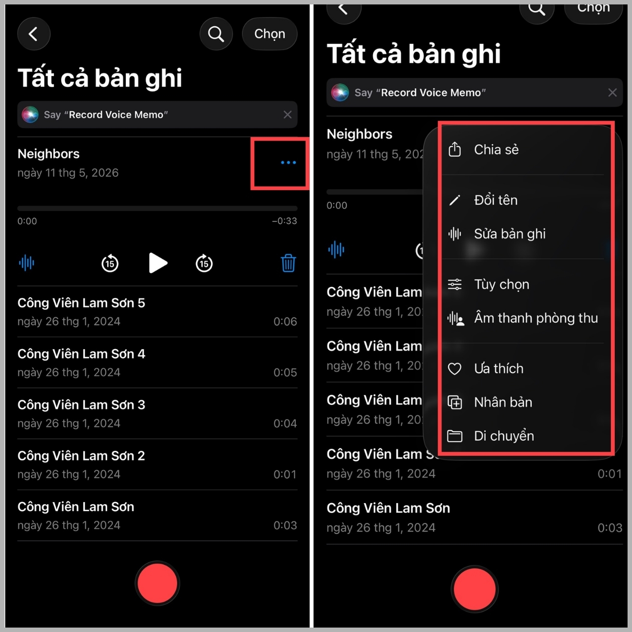 C&aacute;ch chia sẻ, sửa bản ghi &acirc;m iPhone