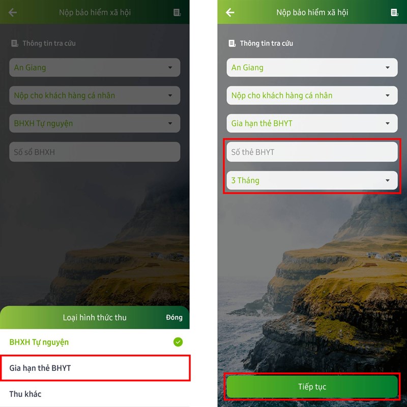 Nhập đúng mã số BHXH và chọn kỳ hạn muốn gia hạn như 3 tháng, 6 tháng hoặc 12 tháng