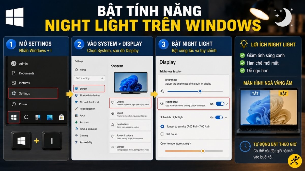 Bật t&iacute;nh năng Night Light tr&ecirc;n Windows