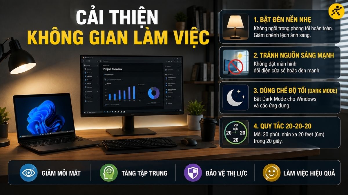 Tr&aacute;nh đặt m&agrave;n h&igrave;nh đối diện nguồn s&aacute;ng mạnh