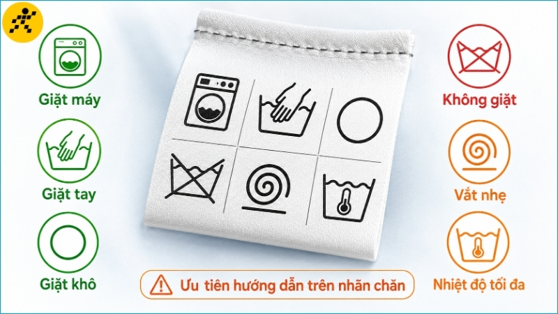 Đọc nhãn chăm sóc giúp xác định chăn có phù hợp để giặt bằng máy hay không