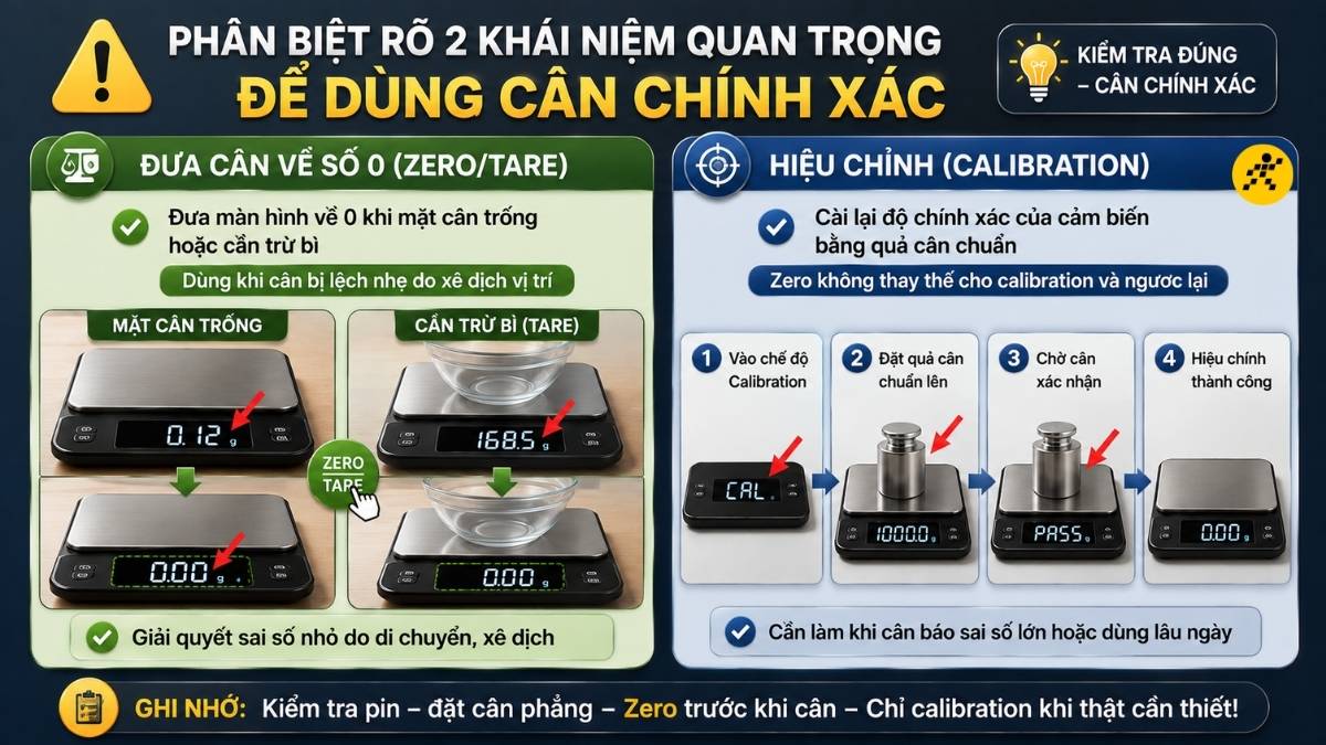 Phân biệt đưa cân về số 0 và hiệu chỉnh cân điện tử Phân biệt đưa cân về số 0 và hiệu chỉnh cân điện tử