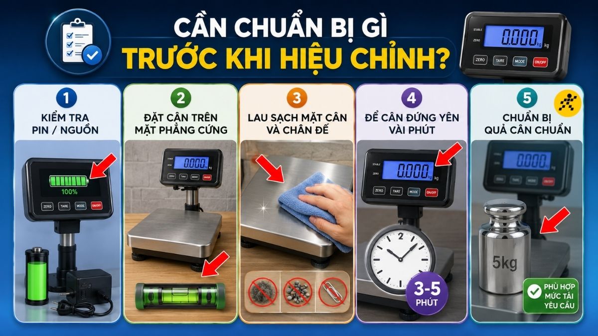 Chuẩn bị trước khi hiệu chỉnh cân Chuẩn bị trước khi hiệu chỉnh cân