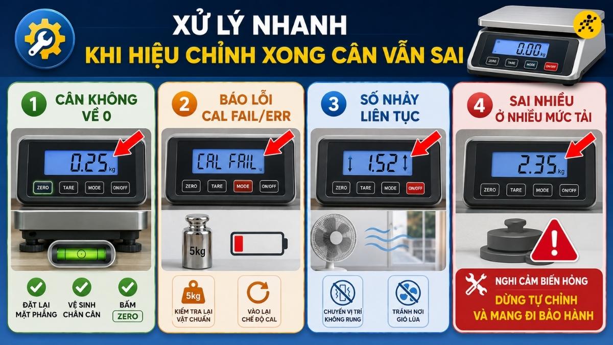 Kiểm tra các ý sau khi hiệu chỉnh xong cân vẫn sai Kiểm tra các ý sau khi hiệu chỉnh xong cân vẫn sai