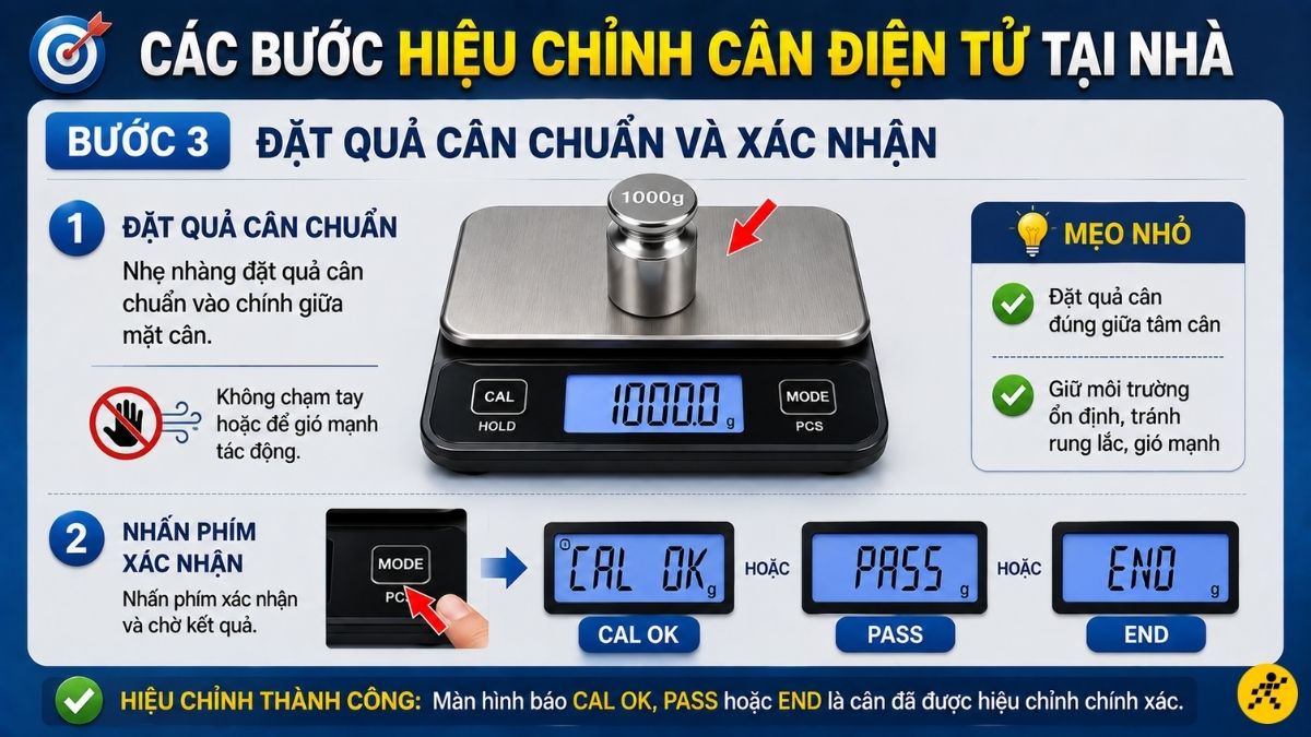 Đặt quả cân chuẩn và xác nhận Đặt quả cân chuẩn và xác nhận