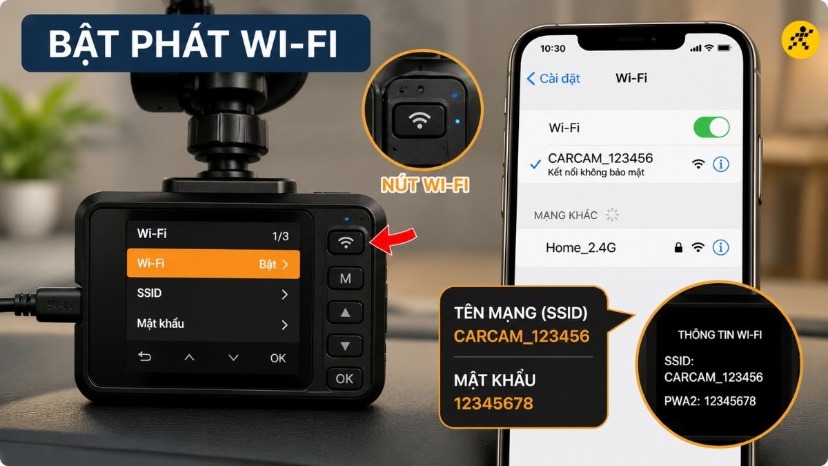 Bật ph&aacute;t Wi-Fi tr&ecirc;n camera h&agrave;nh tr&igrave;nh