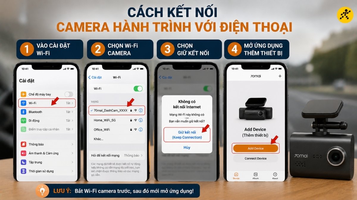 C&aacute;ch kết nối camera h&agrave;nh tr&igrave;nh với điện thoại