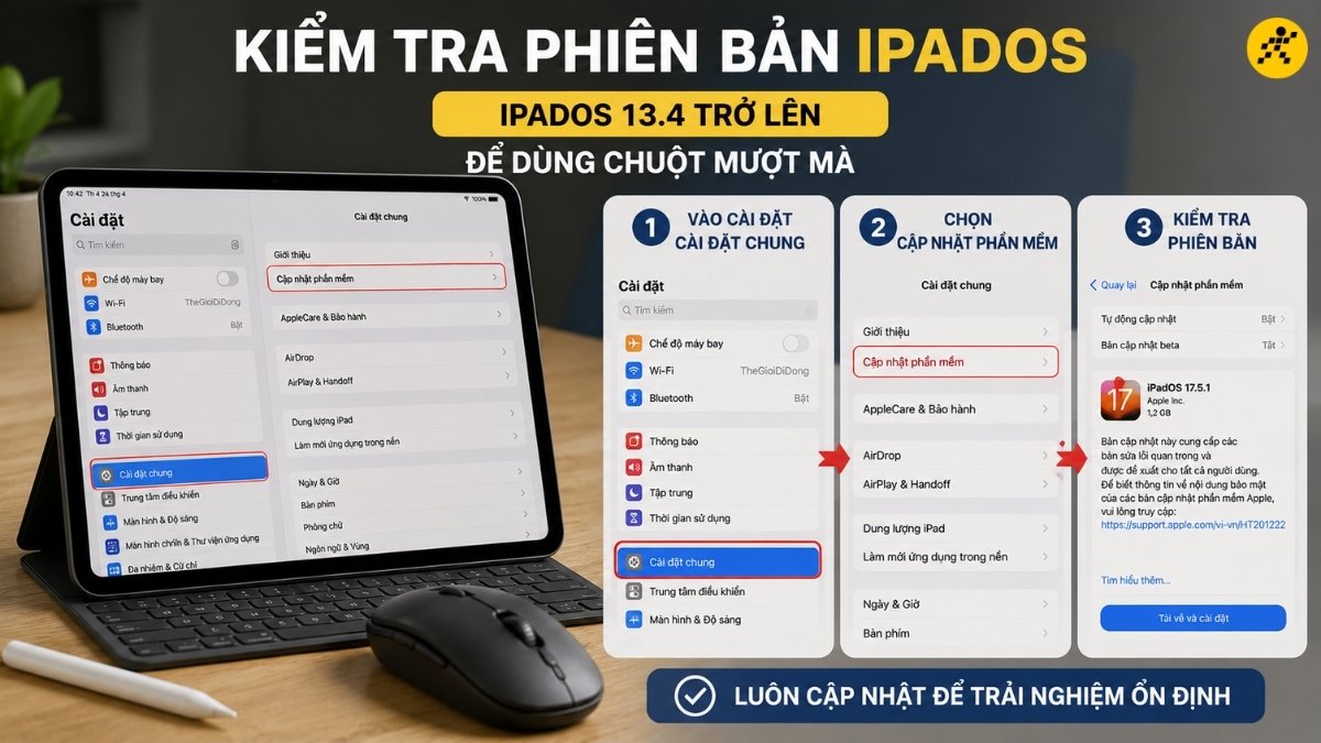 iPad phải chạy hệ điều hành iPadOS 13.4 trở lên iPad phải chạy hệ điều hành iPadOS 13.4 trở lên