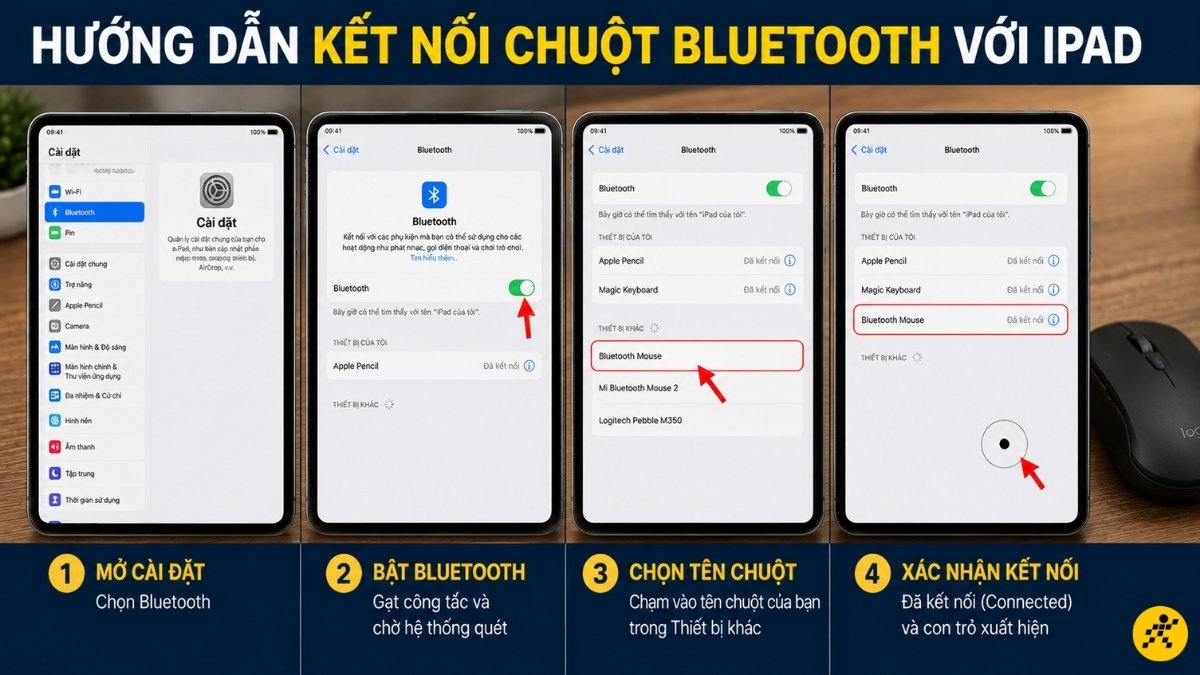 Hướng dẫn kết nối chuột Bluetooth với iPad Hướng dẫn kết nối chuột Bluetooth với iPad